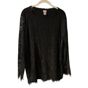 Chico's Women's Black Lace Whimsigoth Tunic Top Size L Romantic Feminine Party